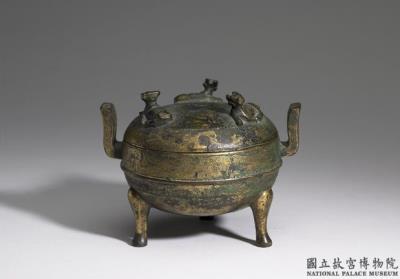 图片[3]-Amalgam-gilt ding cauldron with three animals on the lid, early Warring States period (475-376 BCE)-China Archive